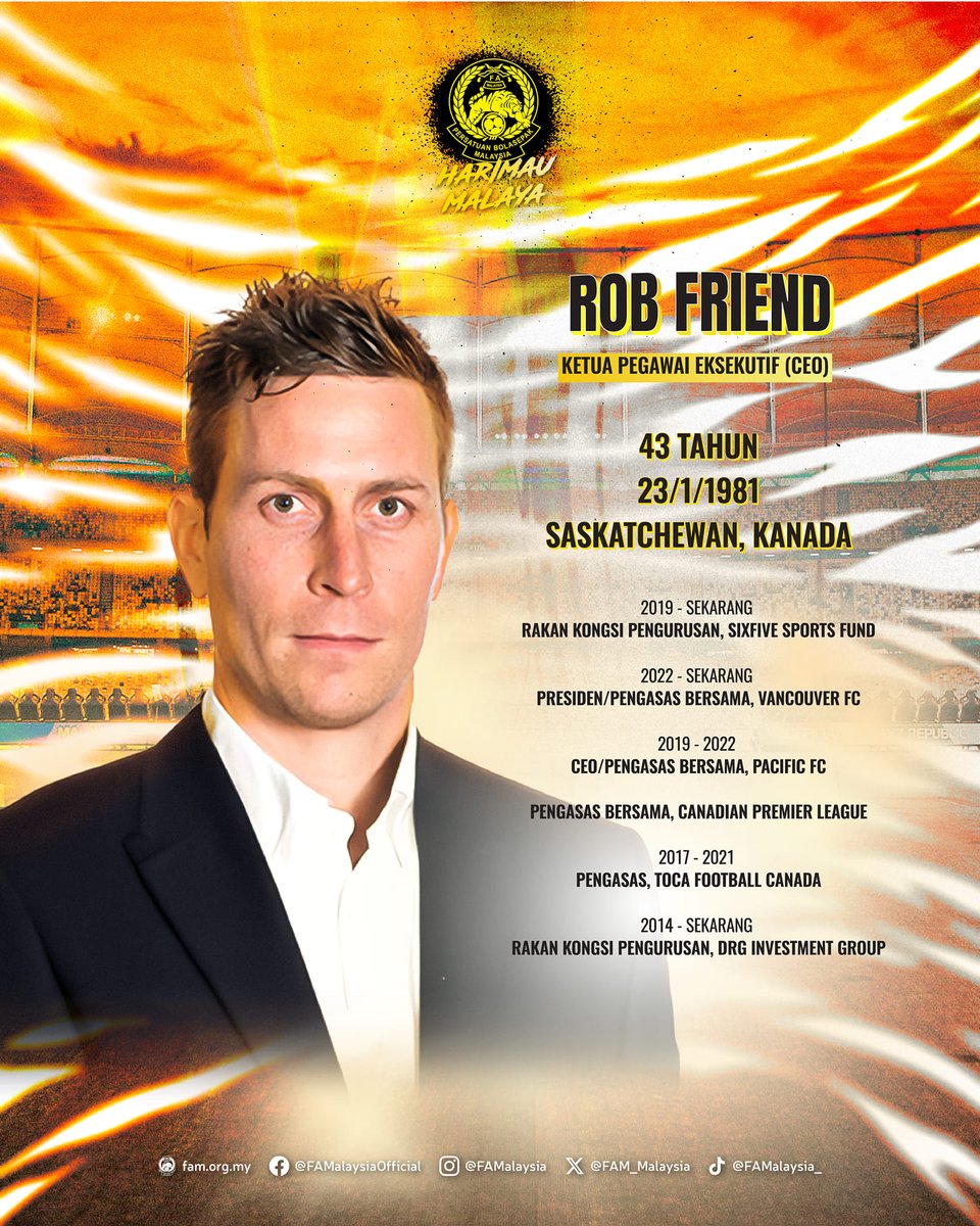 𝗣𝗿𝗼𝗳𝗶𝗹 𝗖𝗘𝗢 𝗣𝗲𝗿𝘁𝗮𝗺𝗮 𝗛𝗮𝗿𝗶𝗺𝗮𝘂 𝗠𝗮𝗹𝗮𝘆𝗮

Nama: Robert Douglas Friend
Umur: 43 Tahun
Tarikh Lahir: 23 Januari 1981
Tempat Lahir: Saskatchewan, Kanada