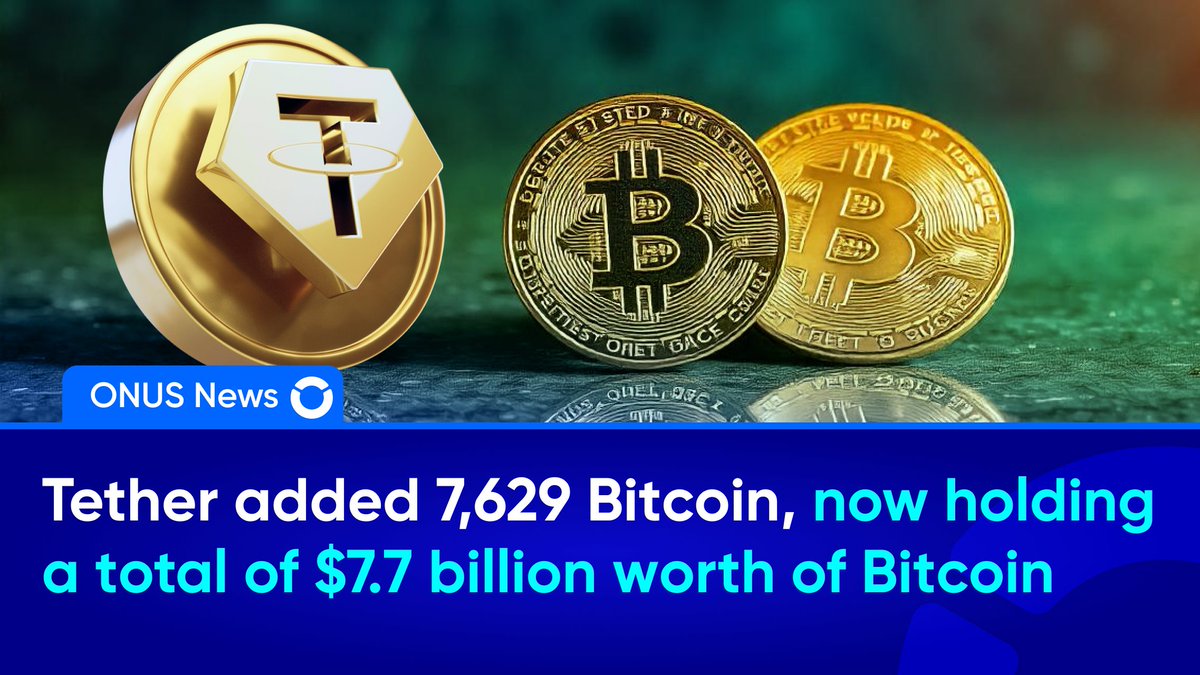 💰 #Tether added 7,629 #Bitcoin, now holding a total of $7.7 billion worth  of #Bitcoin 📊 Tether added 7,629 $BTC valued at approximately $700 million  to its corporate crypto reserve address on