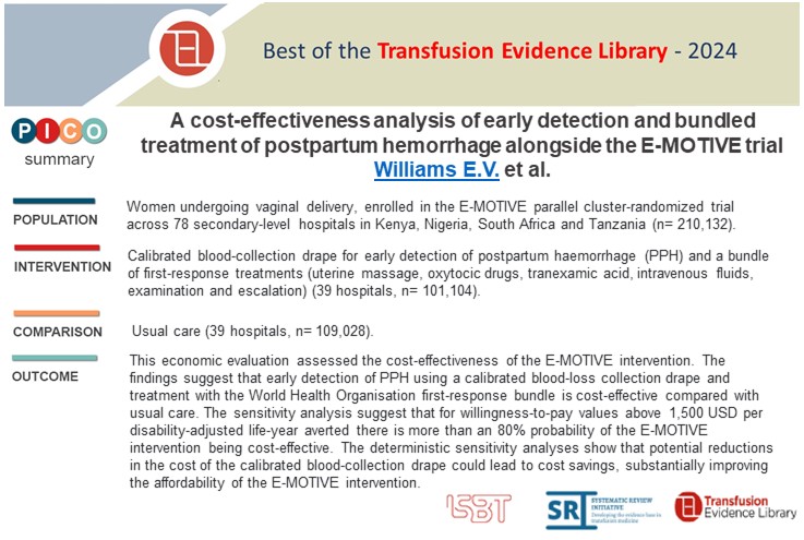 New from the #Transfusion Evidence Round-Up: Best of the TEL 2024:

A cost-effectiveness analysis of early detection and bundled treatment of postpartum hemorrhage alongside the E-MOTIVE trial
by Williams et al.
transfusionevidencelibrary.com/alerts/article…