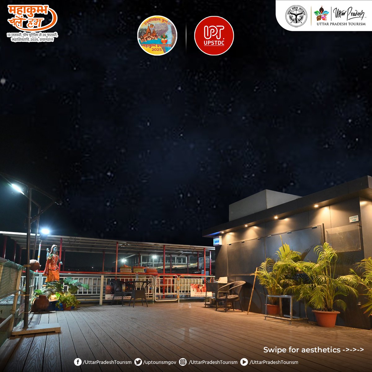 Experience the spiritual vibes of #Mahakumbh2025 and make waves in #Prayagraj!
Experience the thrill of water sports and indulge in the serene charm of floating restaurant by #UPSTDC.

Click here to book online: upstdc.co.in
#Mahakumbh2025 #UPTourism #Prayagraj #UPSTDC