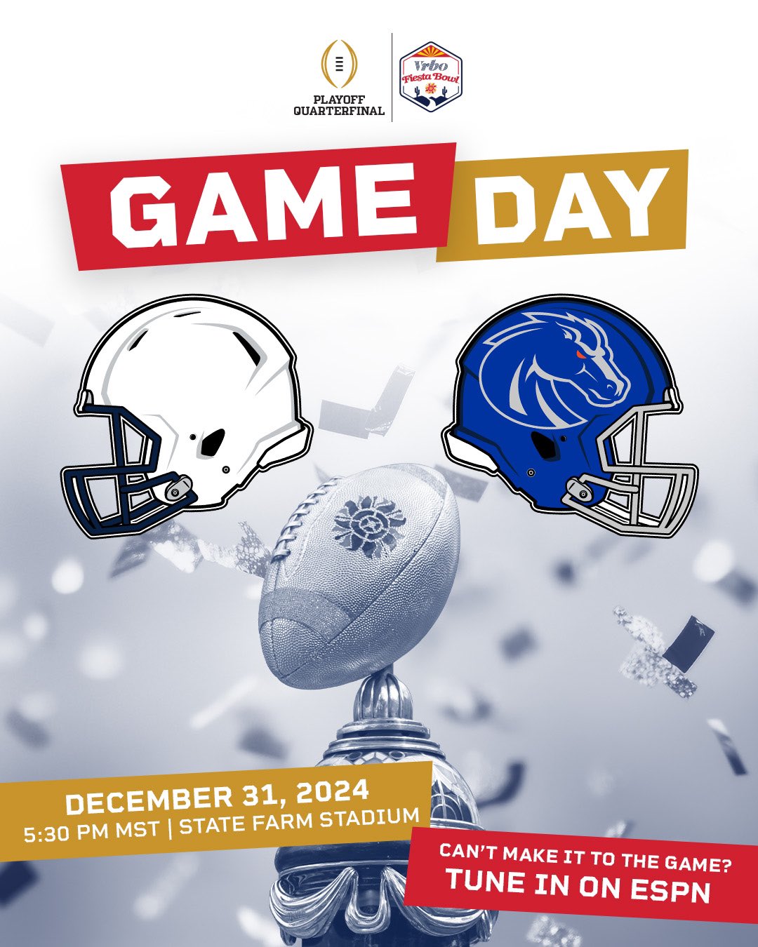 Vrbo Fiesta Bowl X It s officially GAME DAY Watch the 2024 vrbo Fiesta Bowl live on espn 5 30 pm AZ 7 30 ET https t JBtY1aoCzr X