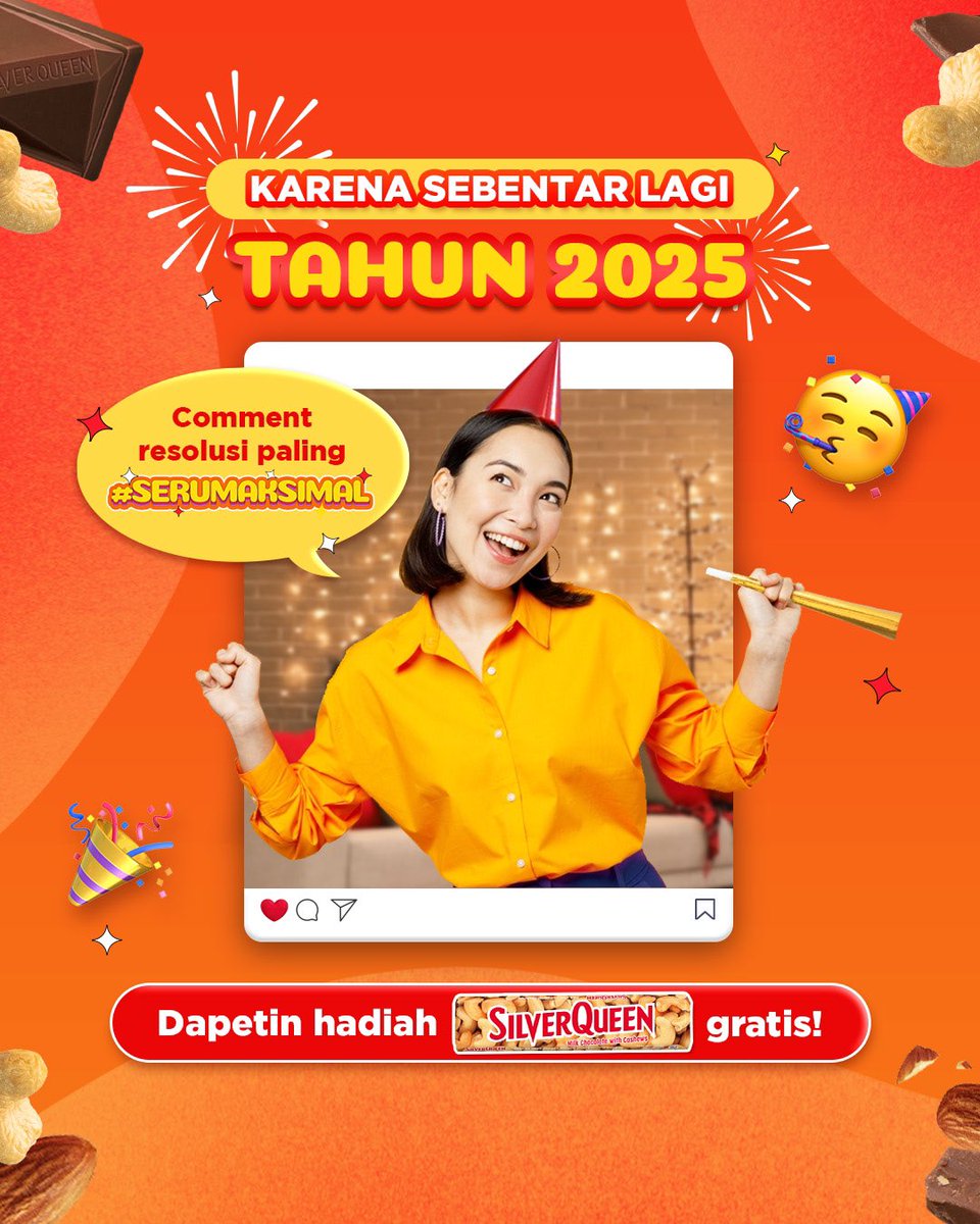Tahun 2024 hampir selesai! Ada resolusi yang belum tercapai? Yuk, share resolusi yang mau kamu kejar lagi di tahun 2025! 
Siapa tahu, kamu bisa dapetin SilverQueen gratis! Tag 3 bestie kamu &amp; semangatin mereka buat menyambut tahun baru yang #SeruMaksimal!