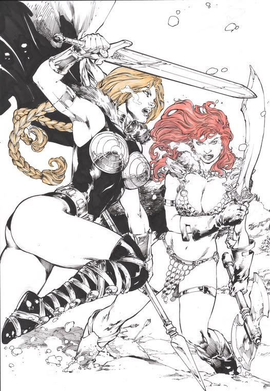 Red Sonja vs Valkyrie Art by Ed Benes,