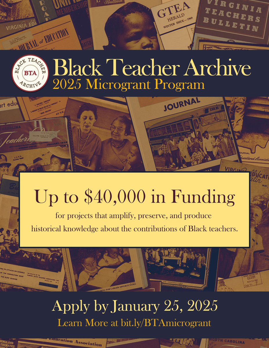 The Black Teacher Archive has a new grant program—up to $40k in funding for projects that amplify, preserve, and produce historical knowledge about the intellectual and political legacy of black teachers. Accepting letters of interest until 1/25/25. curiosity.lib.harvard.edu/black-teacher-…