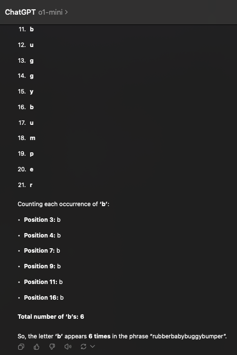 So, as I'm building out and testing for launch, I have a few tests I run. One of them is where I execute a state machine to count the # of times r occurs in strawberry,  Last night I got it to work. 12 hours later I started a fresh session and asked him to count the number of B's
