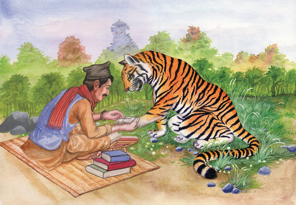 This painting has gained even greater relevance. Excerpted from my book Paatebaagh, it depicts a tiger visiting an astrologer to uncover the future of both himself and his clan!