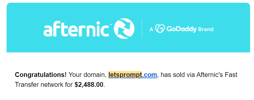Year Ended with .com Sale.

Domain : LetsPrompt.com
Cost   : GD Auctions 25$ + 1 Renewal
Sold   : 2488$
Hold   : 1Year