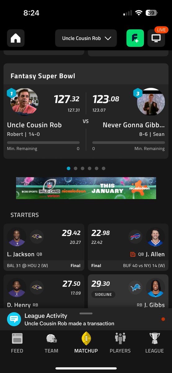 RawbRat's tweet photo. @NFLFantasy Completely Stressful

But did it https://t.co/FodV0xmqDC
