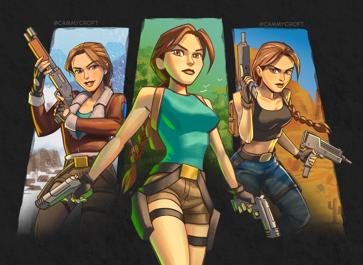 End 2024 with a bang, my fanart for Tomb Raider I-II-III Remastered with my retro cartoon style. 
#TombRaider #LaraCroft #TombRaiderRemastered #CammyCroft