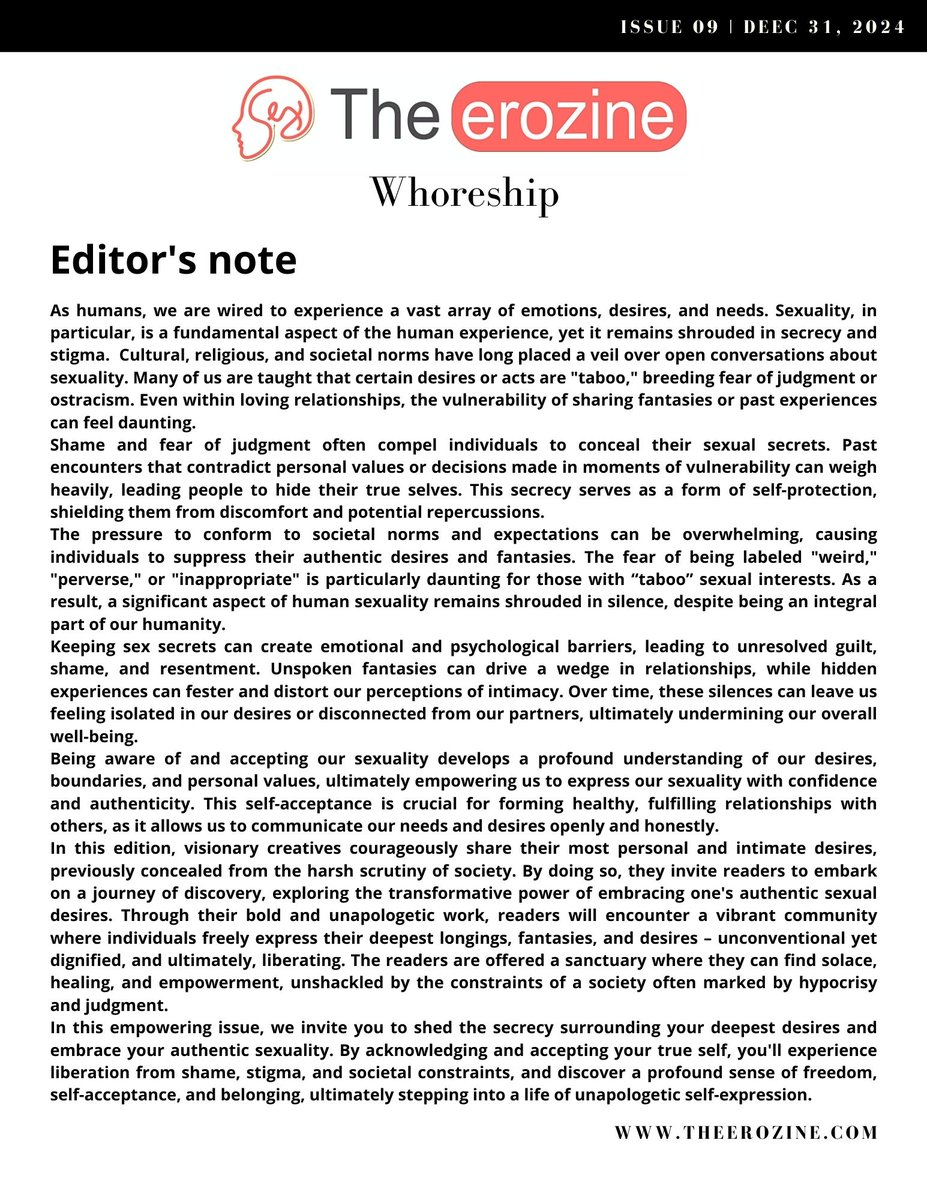 The Erozine, Issue 09. 
Sexrets issue. Published.
Read Here: theerozine.com/issue-09/
