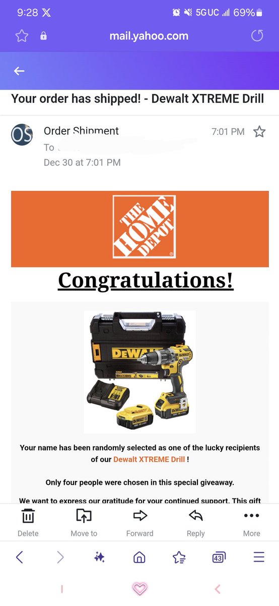 BrandApologies's tweet image. apparently we got like 50 @DEWALTtough drills being shipped to us....can you please stop @HomeDepot thanks 😑
#SpamEmail #GonePhishing #BrandApologies