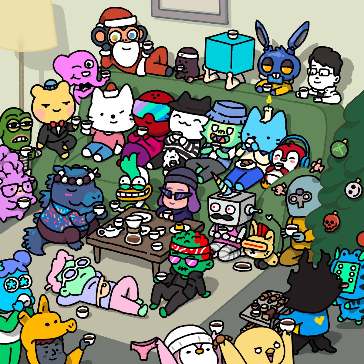 GM fams ☀️
Soon it will be 2025, I hope for a bright future for my #CanaryPunk project.

Can you spot the canary in this party?