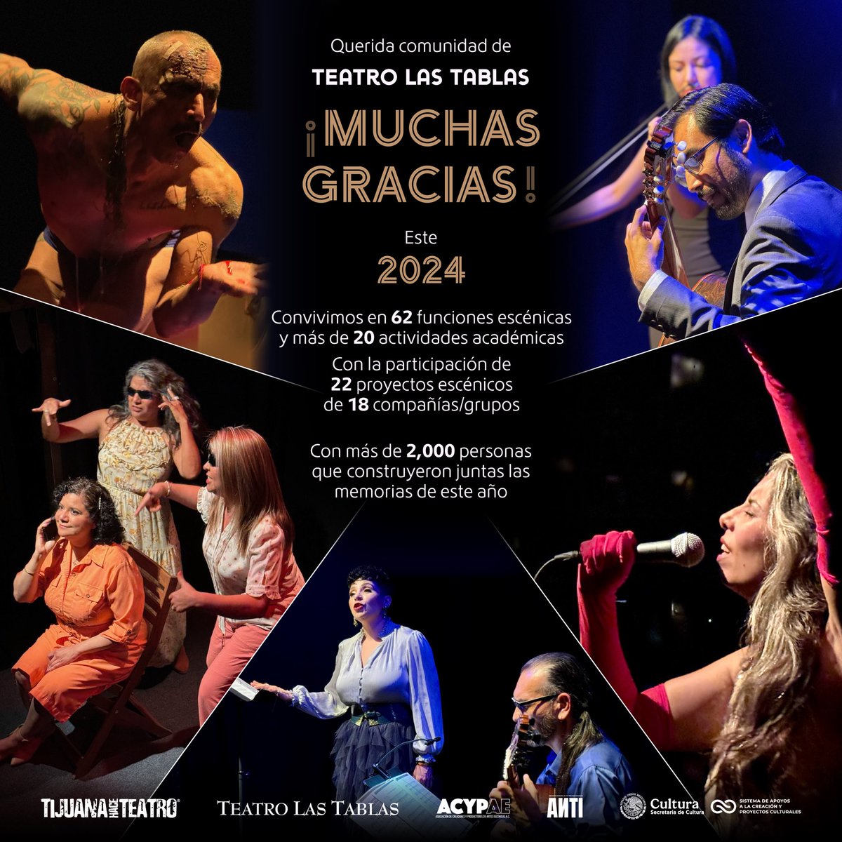 ¡Agradecidos con la comunidad artística y con nuestros públicos que son el corazón que hace latir este teatro independiente que resiste y lucha para construir memorias en nuestra ciudad! 

Cumplimos 20 años este 2024 y vamos por más… 
Nos vemos en 2025 ✨

#TeatroLasTablas
