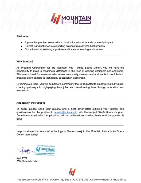 iknite studio (@iknitestudio) on Twitter photo Join our next Cohort, starting February 2025 as Program Coordinator.
Send resume and cover letter to admin@iknite.studio.
See full offer  🤝 Join our next Cohort, starting February 2025 as Program Coordinator.
Send resume and cover letter to admin@iknite.studio.
See full offer  🤝