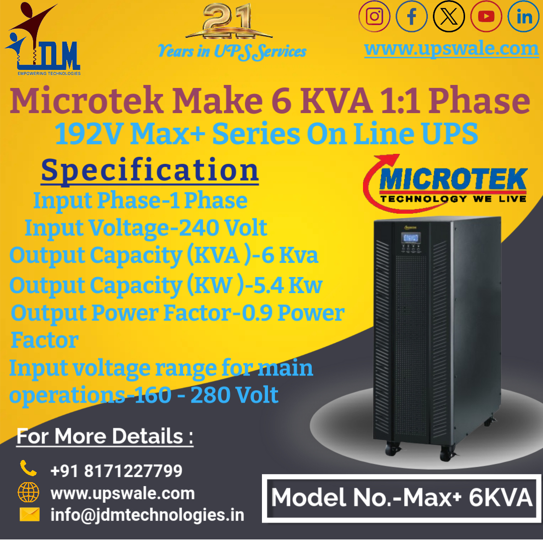 JdmPvt's tweet image. Microtek Make 6 KVA 1:1 Phase 192V Max+ Series On Line UPS
Click the link below to learn more!
youtube.com/@JDMTechnology…
whatsapp.com/channel/0029Va…
facebook.com/www.jdmtechnol…
#MicrotekUPS #6KVAUPS #192VMaxSeries #OnLineUPS #ITPowerSolutions #PowerProtection   #JDMTechnologies