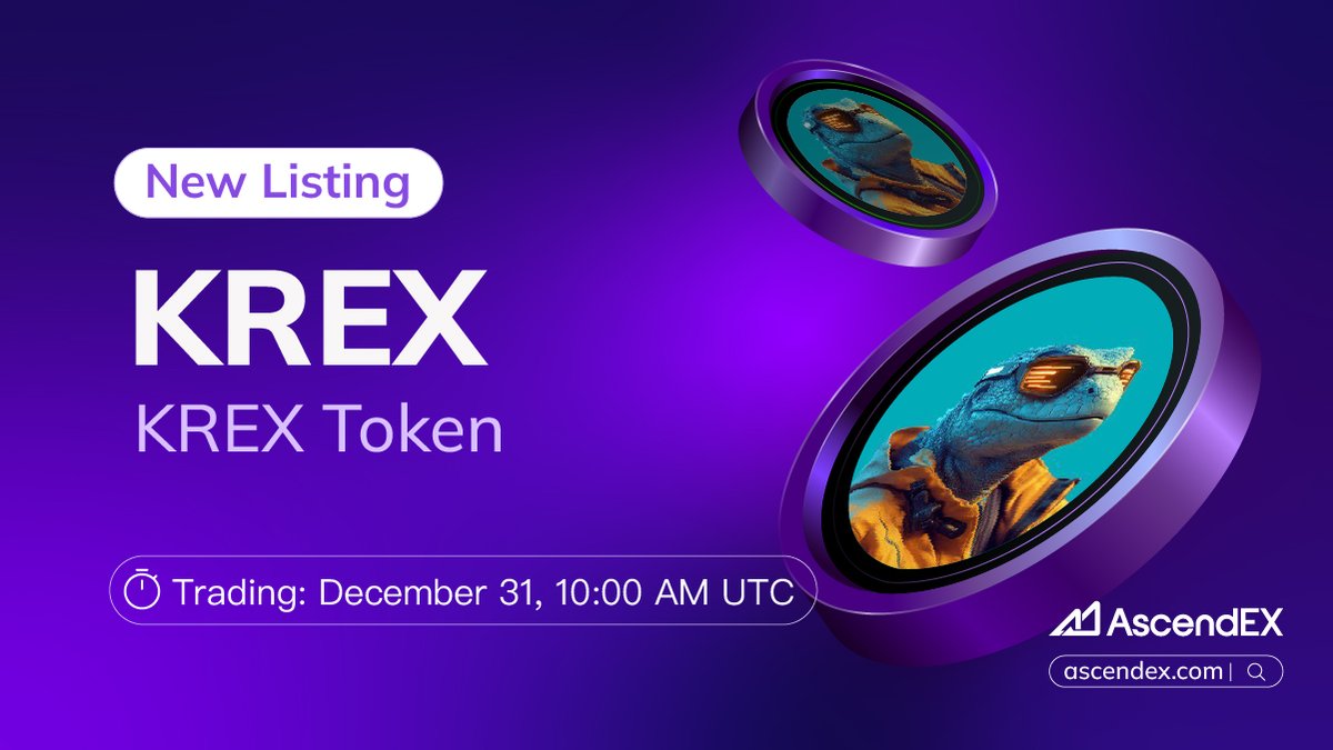 AscendEX (@ascendex_) on Twitter photo π #AscendEX is thrilled to announce the <a href="/KrexToken/">KREX Token π€</a> (#KREX) listing under the trading pair #KREX/USDT. Details are as follows:
β
Deposit: December 31, 8:00 AM UTC
β
Trading: December 31, 10:00 AM UTC
β
Withdrawal: January 1, 10:00 AM UTC
π More π #AscendEX is thrilled to announce the <a href="/KrexToken/">KREX Token π€</a> (#KREX) listing under the trading pair #KREX/USDT. Details are as follows:
β
Deposit: December 31, 8:00 AM UTC
β
Trading: December 31, 10:00 AM UTC
β
Withdrawal: January 1, 10:00 AM UTC
π More