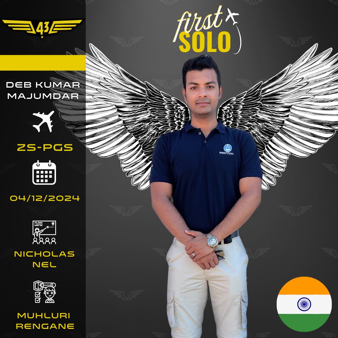A huge congratulations to Deb Kumar Majumdar from India for completing his first solo flight! 🎉✈️ 
A big step in your aviation career! 

#43AirSchool #FirstSoloFlight #FlightTraining #AviationDreams #PilotLife #Aviation #Flying #Aircraft #Airplane #AvGeek #Boeing #Airbus