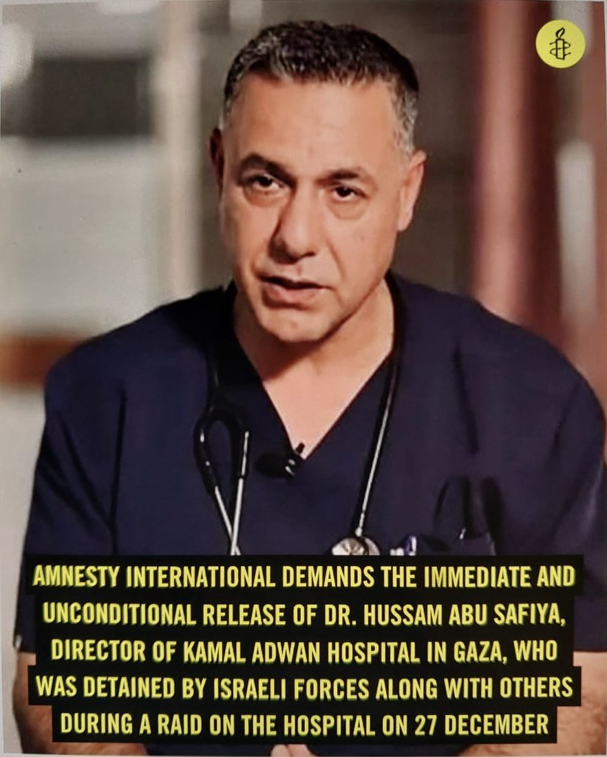 Erika Guevara Rosas (@erikaguevarar) on Twitter photo At <a href="/amnesty/">Amnesty International</a> we demand <a href="/netanyahu/">Benjamin Netanyahu - בנימין נתניהו</a>’s government the immediate and unconditional release of Dr. Hussam Abu Safiya
#FreeDrHussamAbuSafiya At <a href="/amnesty/">Amnesty International</a> we demand <a href="/netanyahu/">Benjamin Netanyahu - בנימין נתניהו</a>’s government the immediate and unconditional release of Dr. Hussam Abu Safiya
#FreeDrHussamAbuSafiya