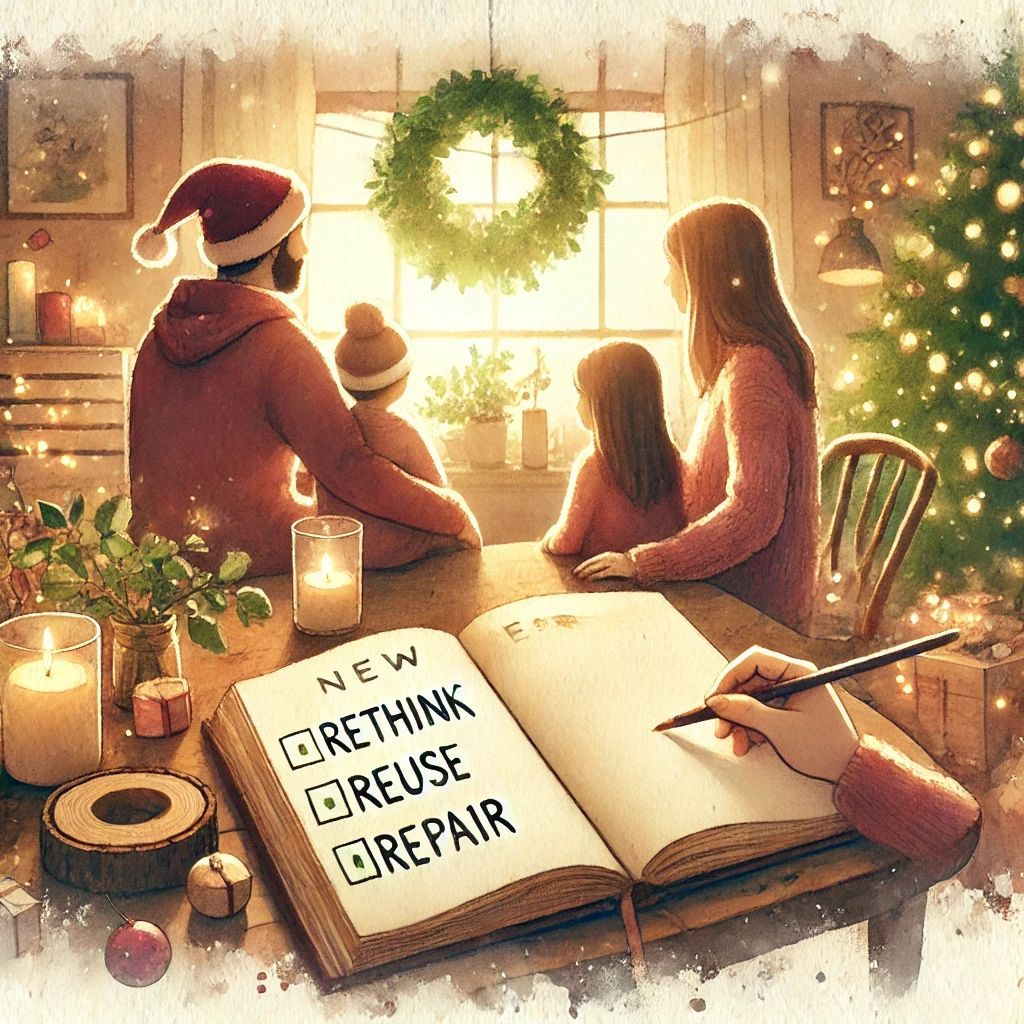Day 12: A New Year Resolution
🎁🎄12 Days of Sustainable Christmas 

On the twelfth day of Christmas, let’s make a resolution to keep rethinking, reusing, and repairing. Every small step adds up. Together, we can make a difference. #RethinkReuseRepair #NewYearNewHabits