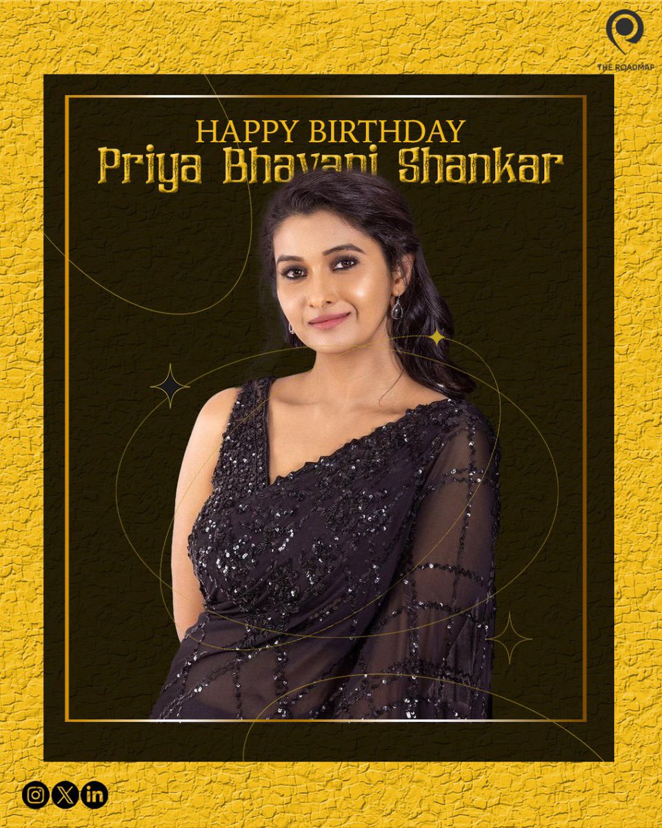TheRoadMap_Digi's tweet photo. Wishing the ever-dazzling @priya_Bshankar a very Happy Birthday🎉 Your incredible talent and charm light up every project you touch. Here’s to many more milestones and memories ahead✨💛
#HappyBirthday #PriyaBhavaniShankar #TheRoadmapDigital https://t.co/D2FJqr5eWR