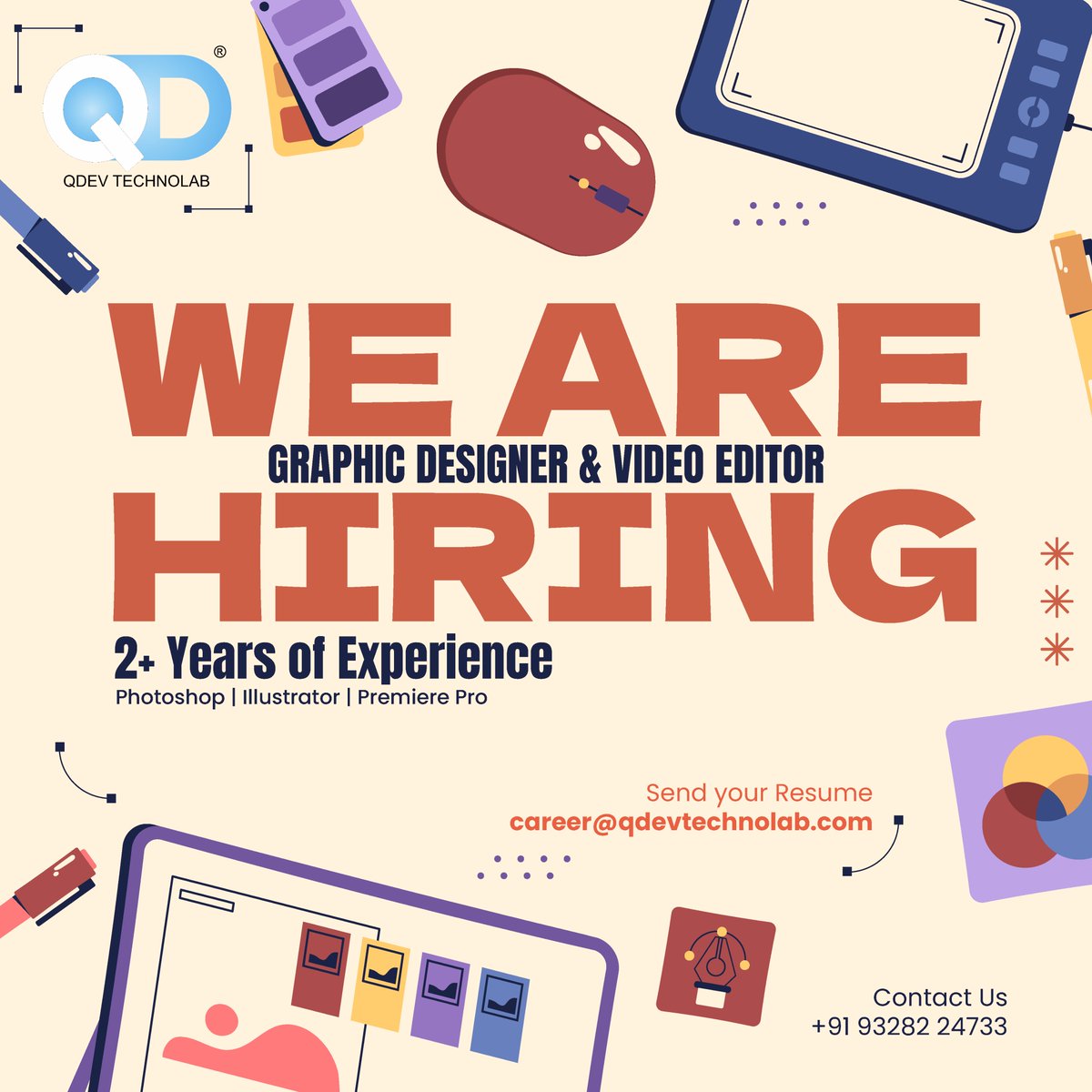 QdevTechnolab's tweet image. Urgent 𝐇𝐢𝐫𝐢𝐧𝐠 𝐀𝐥𝐞𝐫𝐭 📢
🌟 Join QDev Technolab Pvt. Ltd. as a 𝐆𝐫𝐚𝐩𝐡𝐢𝐜 𝐃𝐞𝐬𝐢𝐠𝐧𝐞𝐫 & 𝐕𝐢𝐝𝐞𝐨 𝐄𝐝𝐢𝐭𝐨𝐫
2+ years of experience
📧 Send your CV to career@qdevtechnolab.com
📞 Contact: +91 93282 24733
✨ References appreciated!
#HiringNow #QDevTechnolab