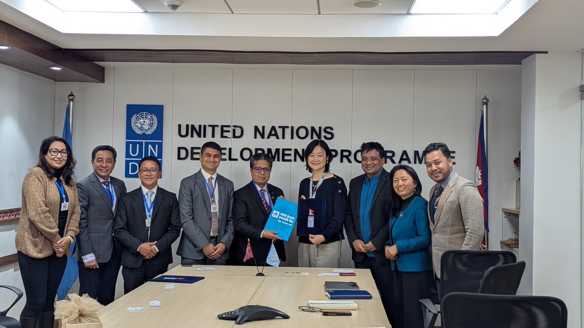 UNDPNepal's tweet photo. Advancing Sustainable Financing for Nepal’s Future!🌱

UNDP 🇳🇵 and NMB Bank have signed an MoU to mobilize private financing through thematic bonds, marking a major milestone in Nepal’s development journey. 🏦

 🖊️ @undpnepal | @nmb_bank

🔗Press Release: https://t.co/XkSierldIk https://t.co/t99xUdCDFc