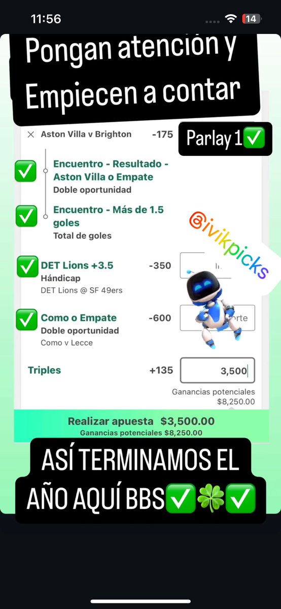 IvikPicks's tweet image. Cuéntenle hoy fue un día perfecto señores #parlay#apuestasdeportivas