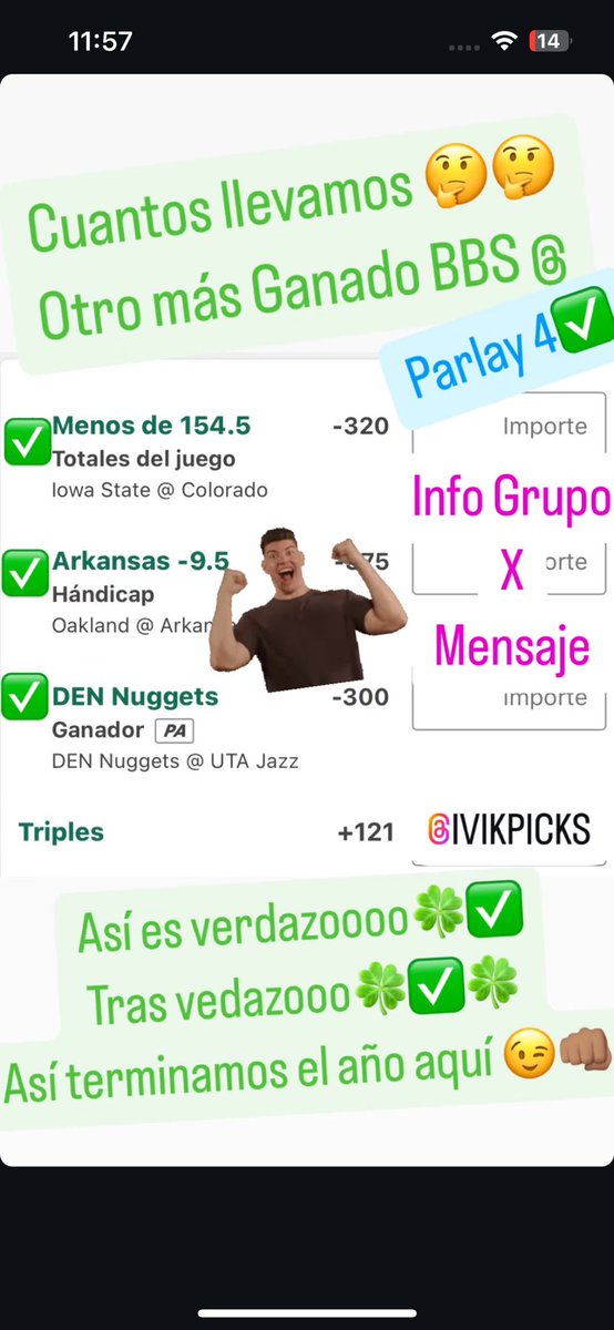 IvikPicks's tweet image. Y otros 3 más para terminar el año con dinero señores #parlays#apuestasdeportivas