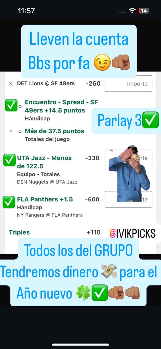 IvikPicks's tweet image. Y otros 3 más para terminar el año con dinero señores #parlays#apuestasdeportivas