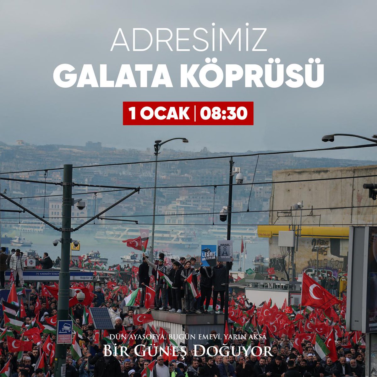 Vicdanı olan herkes bilir ki, susmak da zulme ortaktır.
Adalet için, insanlık için, mazlumlar için buradayız.
Köprüyü umutla kuşatıyoruz.
Adresimiz Galata Köprüsü
🗓️ Tarih: 1 Ocak 2025
🕒 Saat: 08.30
📍 Yer: Galata Köprüsü