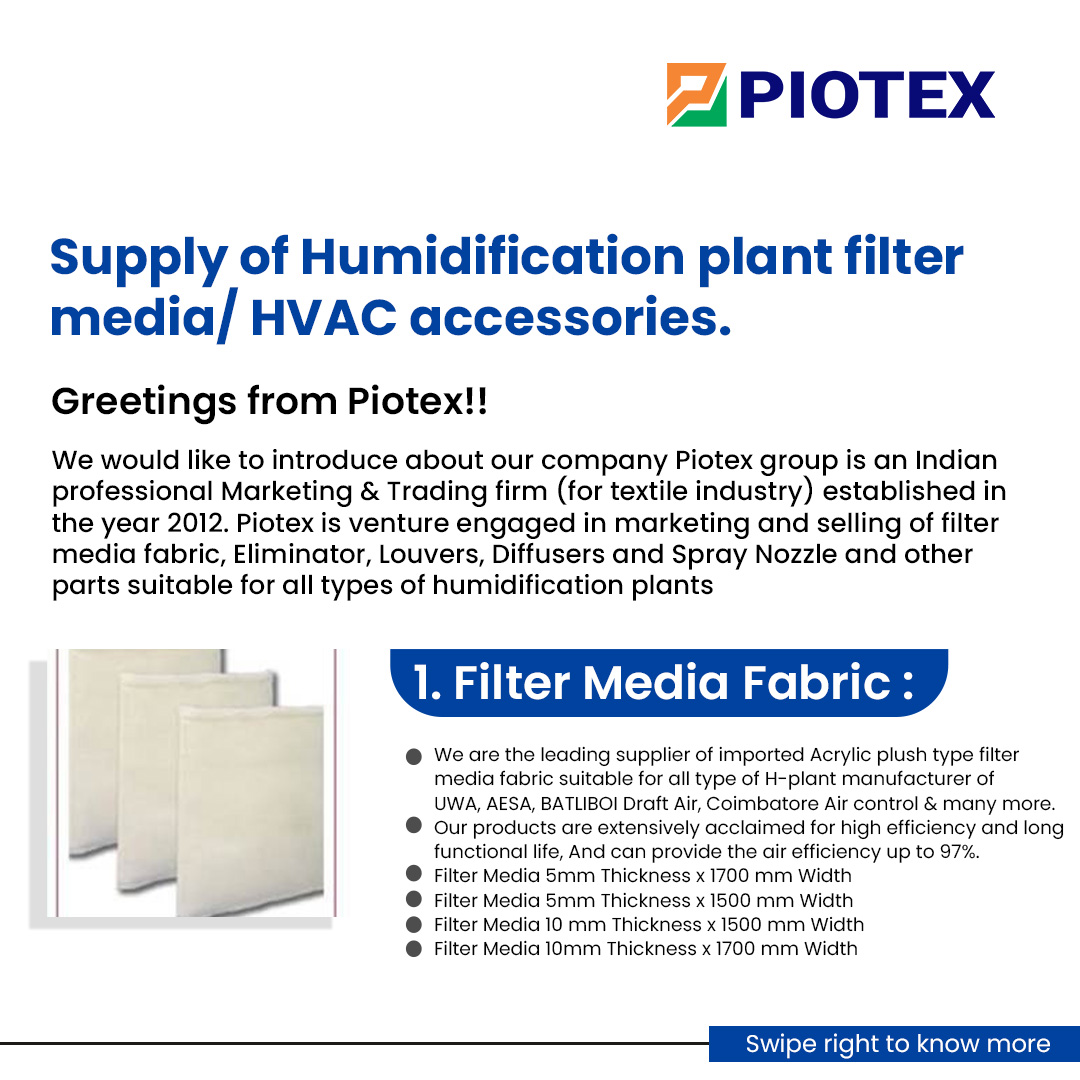 Piotextech's tweet image. Supply of Humidification plant filter media/HVAC accessories Greetings from Piotex!!

#HumidificationPlant #FilterMedia #HVACAccessories #Piotex #IndustrialSolutions #AirQuality #VentilationSystems #ClimateControl #EnergyEfficiency #EnvironmentalSolutions #Sustainability