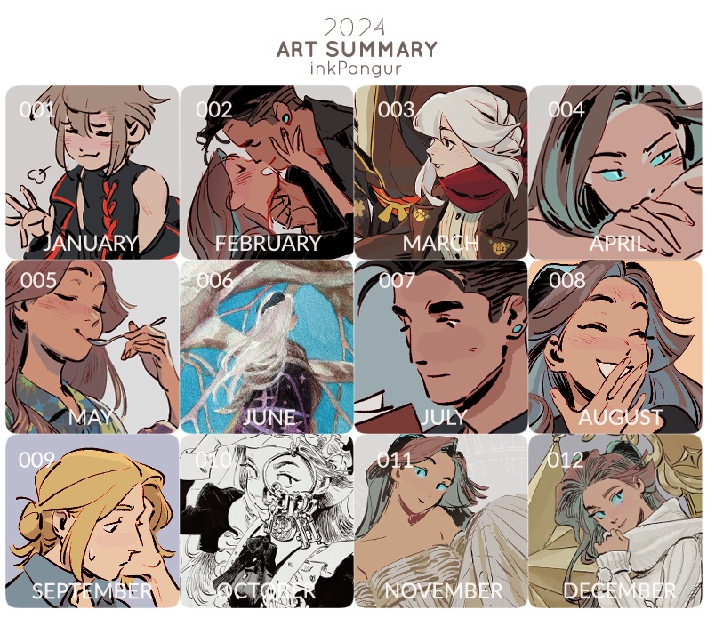 This year I mostly was busy raising a puppy, but still made some OC sketches!  March was mostly making commissions~ Hope I can be more artsy next year and scroll social media less 🫣