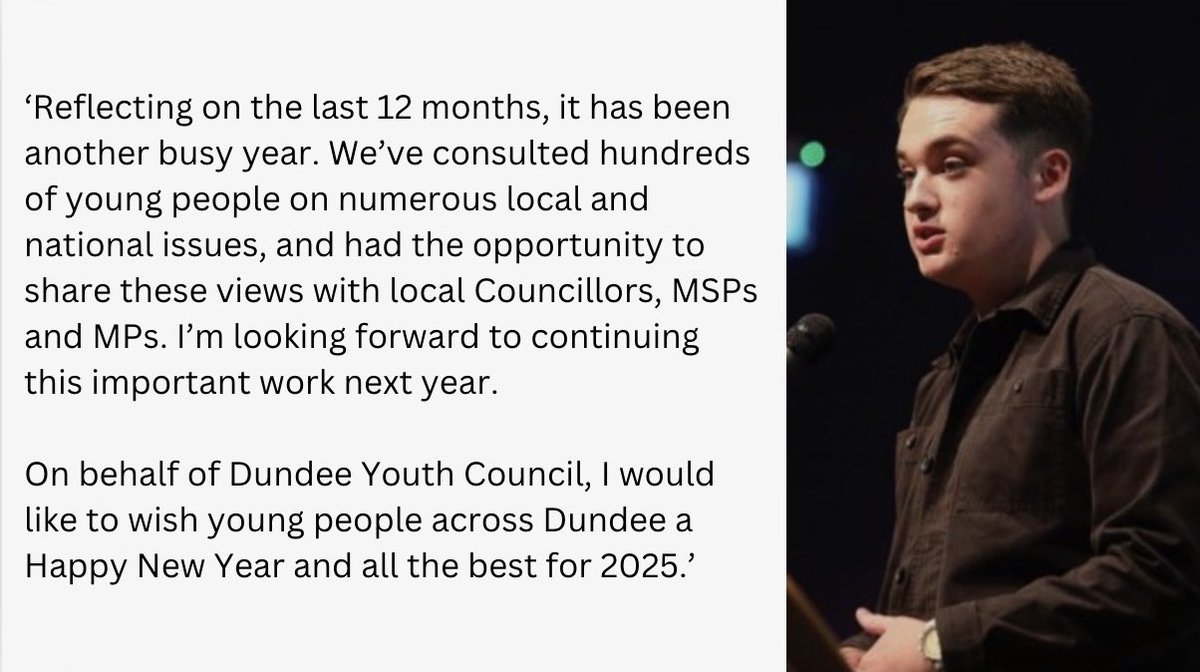 ❗️What a year it’s been for Dundee Youth Council!

👏🏻 Thank you to all of the young people, decision-makers and organisations who have engaged with us. 

🗣️ DYC Chair, <a href="/JackAndersonSYP/">Jack Anderson MSYP</a> has reflected on our work over the last 12 months and wished young people a Happy New Year.