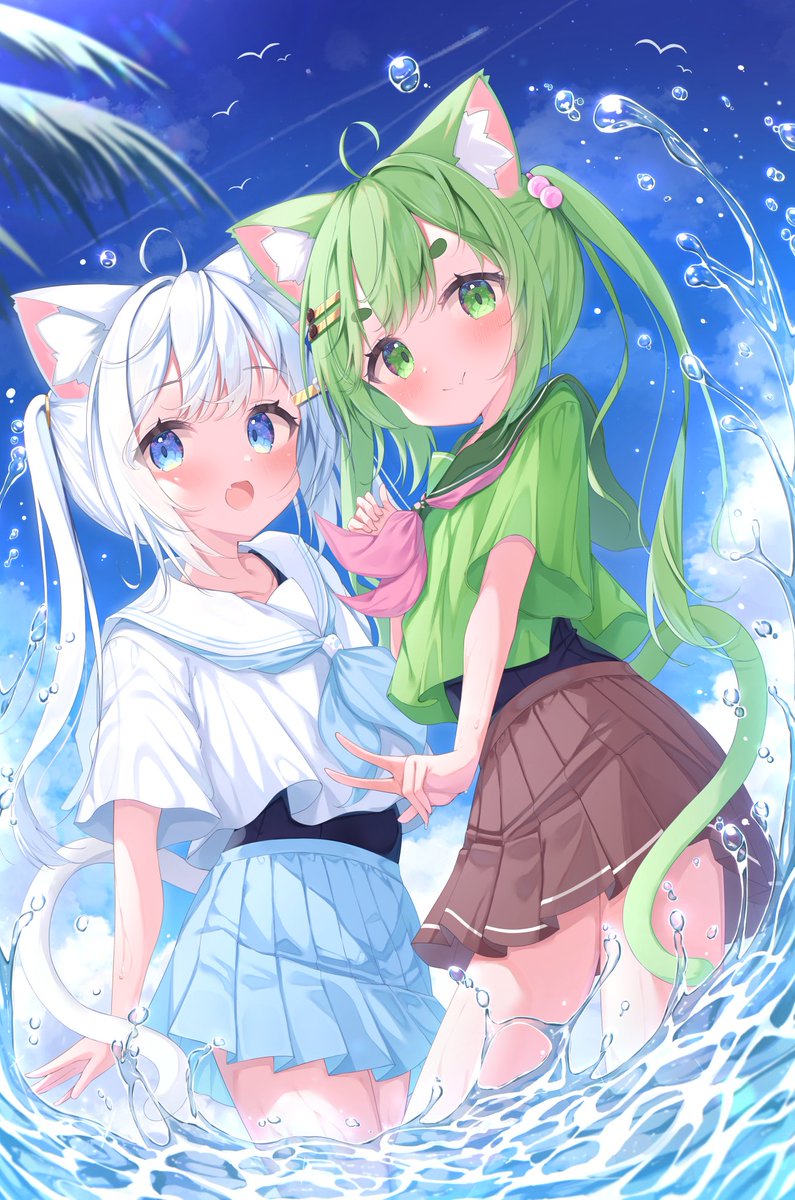 「#2024年自分が選ぶ今年の4枚今年もネコちゃん祭りでした!白ネコ姉妹と抹茶ねこ」|抹茶にあ🍵C103日曜 東H-15bのイラスト