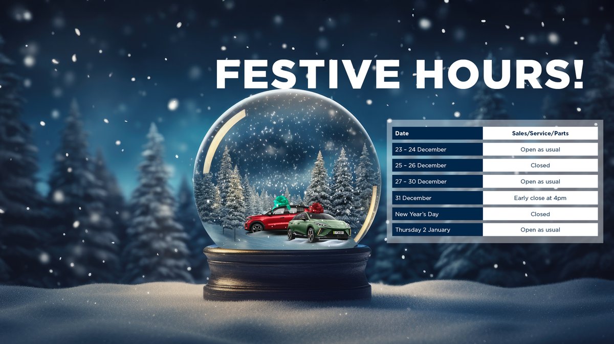 If you’re planning on visiting our showrooms over the rest of the festive period, please check out our opening hours so that you don't miss out... 🚗🎉

We look forward to seeing you!

#OpeningHours #NewYears #Budgen
