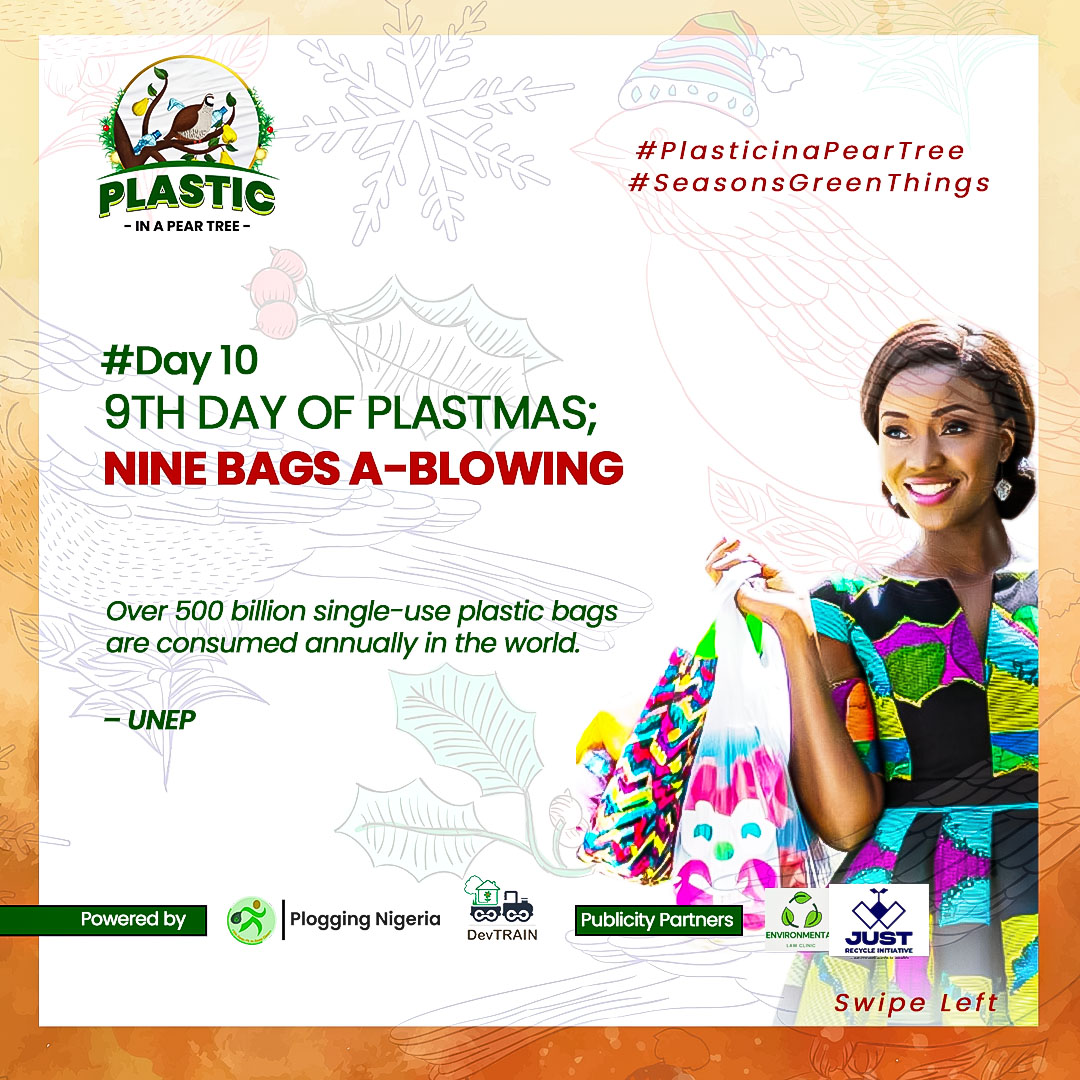 ploggingnigeria's tweet photo. DAY 1οΈβ£0οΈβ£/1οΈβ£4οΈβ£
NINE BAGS A-BLOWING
A detty December or a dirty December?
The festive seasons come with two things: Gifts to be unwrapped or pollution waiting to be un-bagged.
#PlasticInaPearTree
#SeasonsGreenThings
#12DaysofChristmas
#PloggingNigeria https://t.co/2KTXo8Deyv