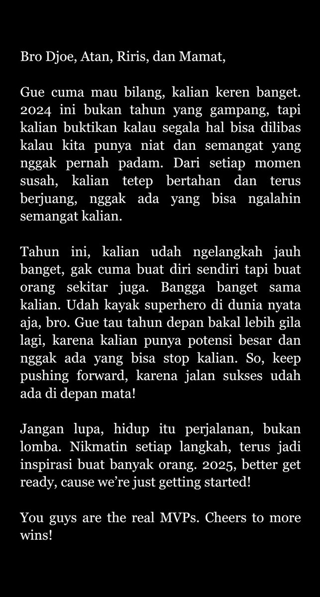 For 
<a href="/joenandrabimana/">Joe</a> alias Djoe
<a href="/jonathantasena/">jonathan</a> alias Atan
<a href="/harisarison/">haris</a> alias Riris
<a href="/mateoreeve_/">Mateo</a> alias Mamat

Dibaca ya bro bro sekalian 🔥