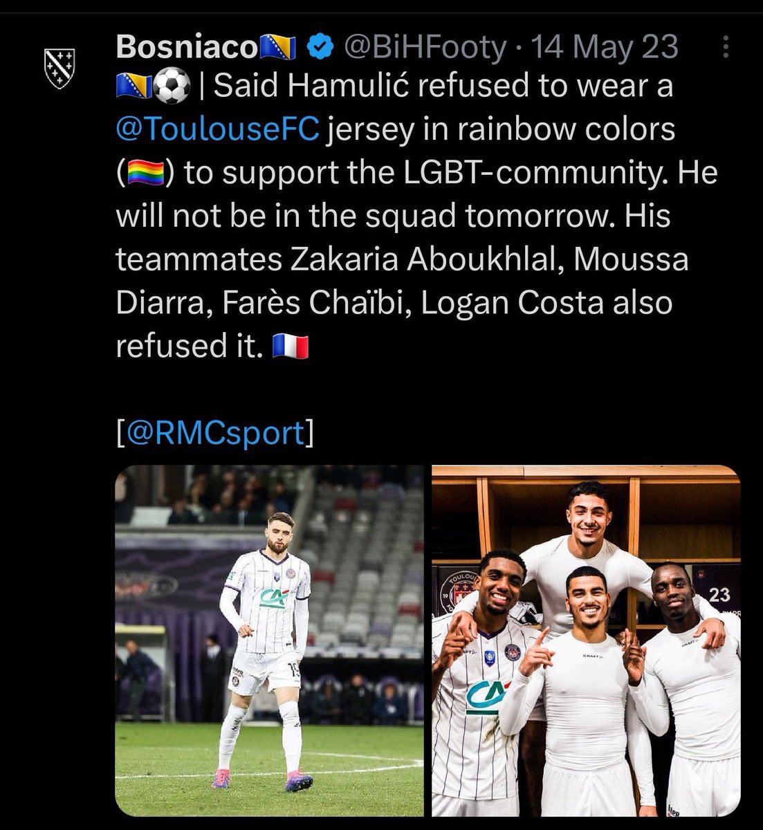 3. Said Hamulic refused to wear a Toulouse FC Jersey in rainbow colours.