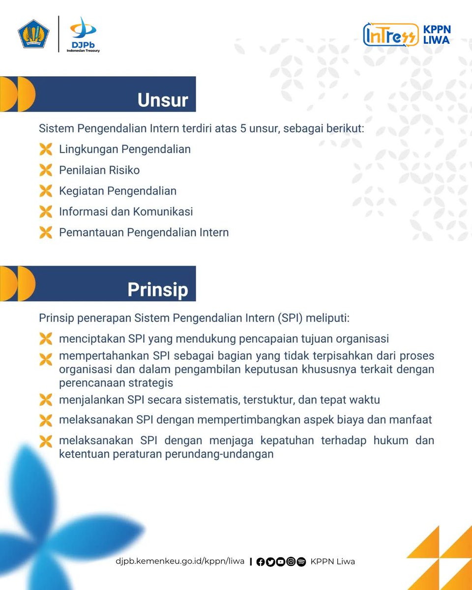 kppnliwa's tweet photo. Halo Sobat InTress!

Tau kah Anda apa itu SPI?
SPI atau Sistem Pengendalian Intern adalah proses yang integral pada tindakan dan kegiatan yang dilakukan secara terus-menerus oleh pimpinan dan seluruh pegawai untuk memberikan keyakinan memadai atas tercapainya tujuan organisasi. https://t.co/2KqT2OnP6g