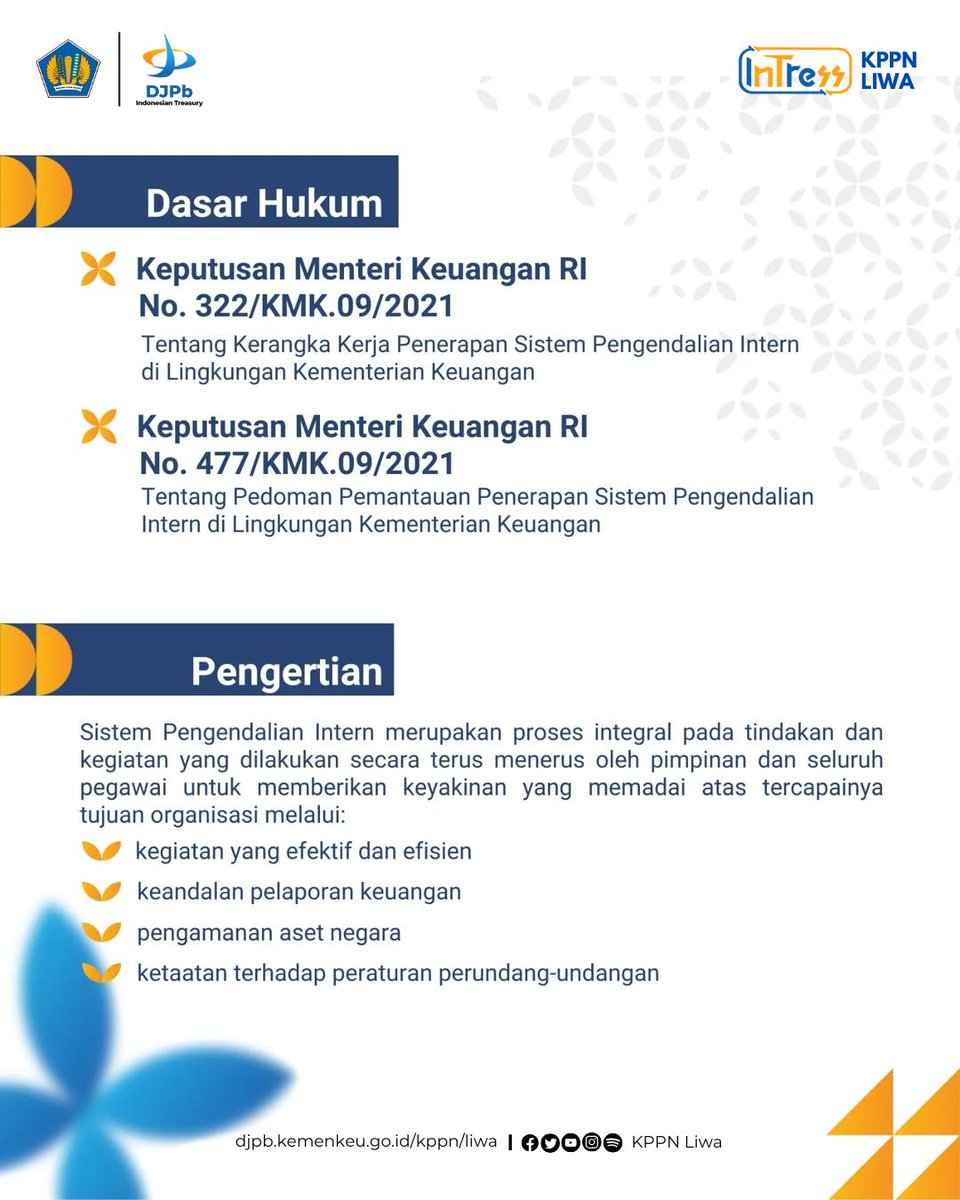 kppnliwa's tweet photo. Halo Sobat InTress!

Tau kah Anda apa itu SPI?
SPI atau Sistem Pengendalian Intern adalah proses yang integral pada tindakan dan kegiatan yang dilakukan secara terus-menerus oleh pimpinan dan seluruh pegawai untuk memberikan keyakinan memadai atas tercapainya tujuan organisasi. https://t.co/2KqT2OnP6g