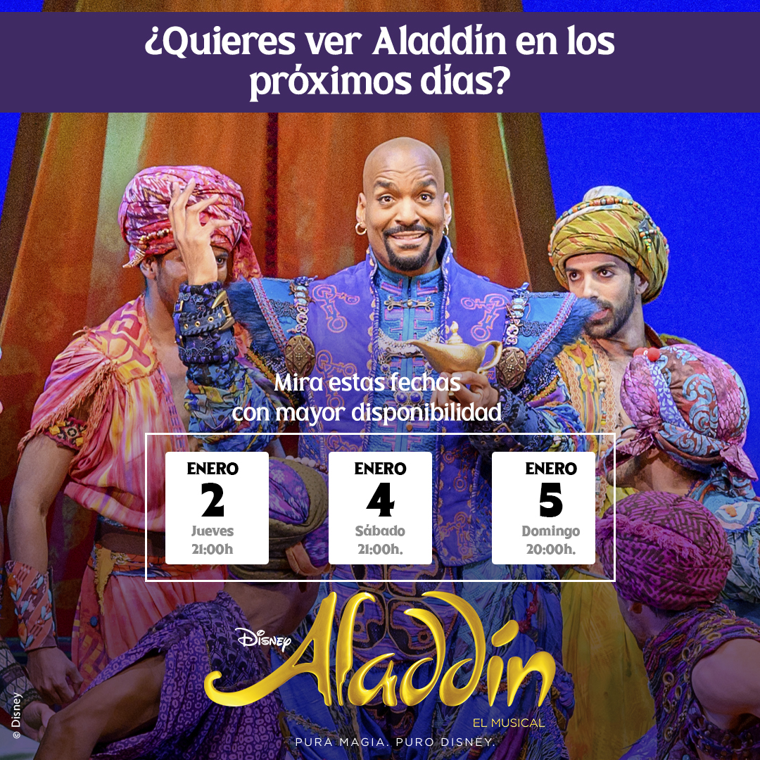 🗓️ ¡La magia no espera! Estas son las próximas fechas con disponibilidad inmediata para Aladdín. 🧞‍♂️✨

¿Te apuntas a vivir una aventura inolvidable? 🎭 ¡Corre, que las entradas vuelan! 🚀 ms.spr.ly/6011ocPjb

#AladdínElMusical #LaMagiaTeEspera #GranVía