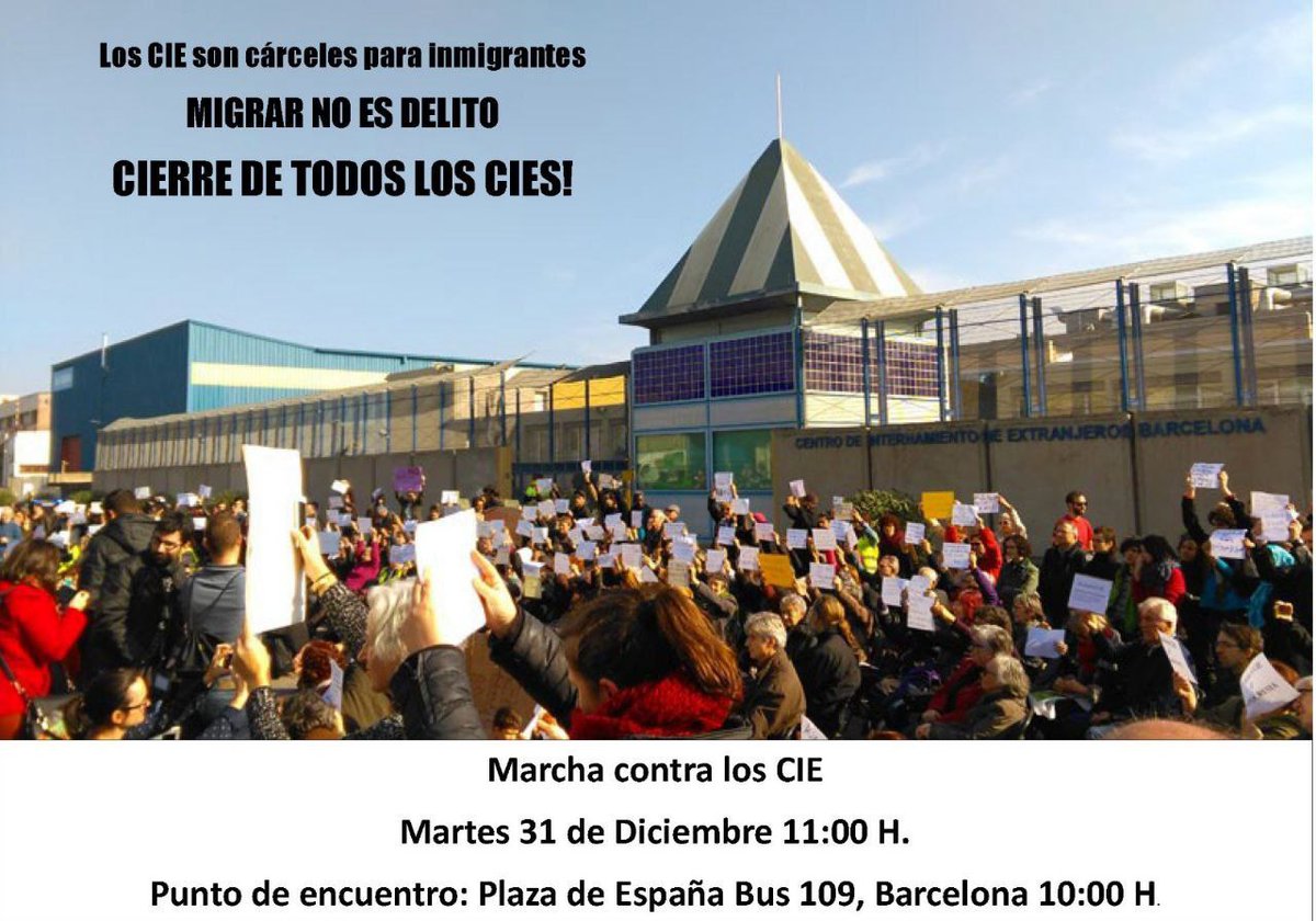 RegularizacionY's tweet photo. 📢HOY despedimos el año a las 11h frente al CIE de la Zona Franca con la exigencia de su cierre definitivo y el de todos los Centros de Internamientos para Extranjeros.
La irregularidad administrativa NO es delito‼️
📍10h pl España parada 109

Aprobación YA de #ILPRegularizacion https://t.co/r56R9zLkcD