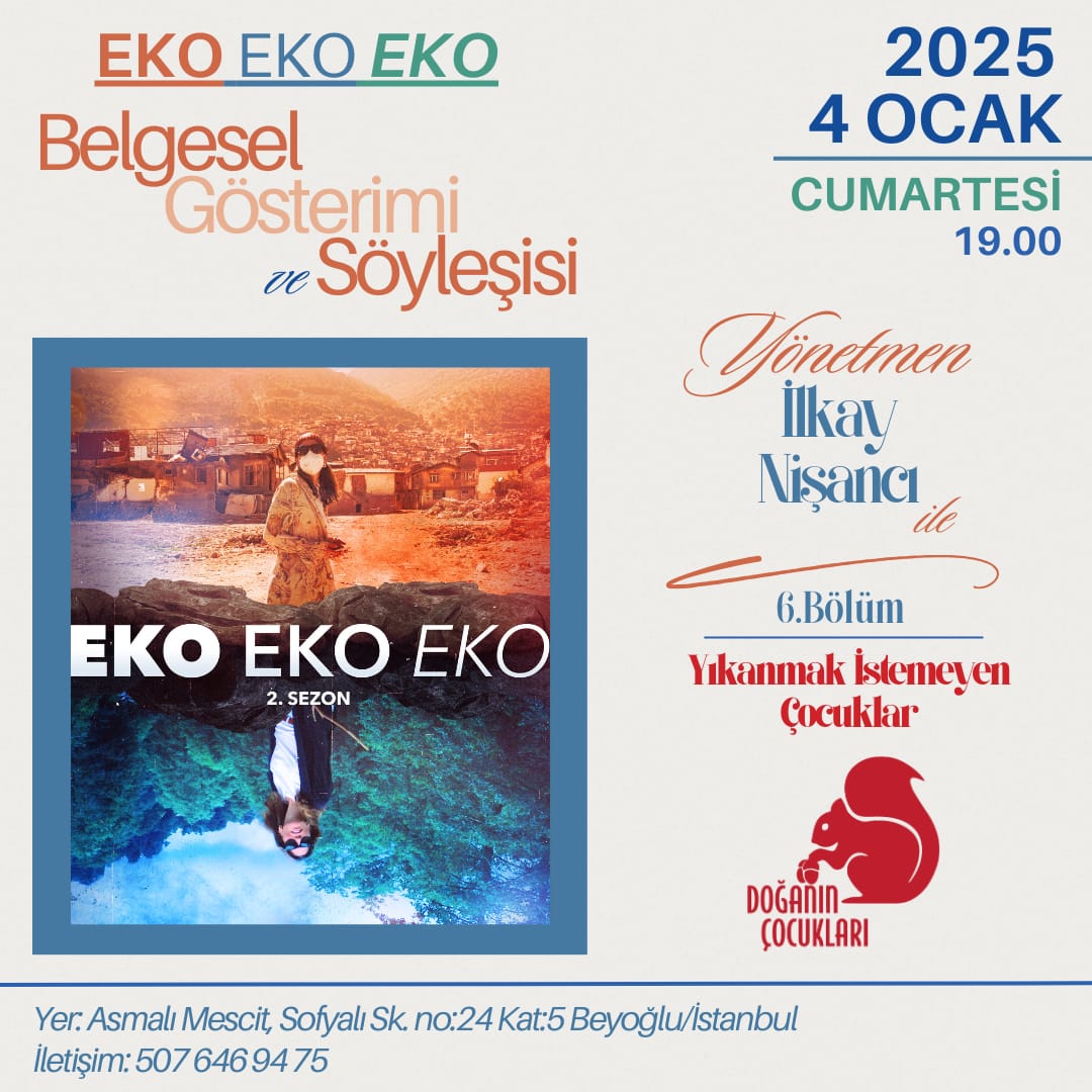 DogannCocuklari's tweet photo. 📍İstanbul/Belgesel Gösterimi ve Söyleşi

2025'in ilk etkinliğinde Türkiye'deki ekolojik yıkım alanlarını ve direnişleri konu alan Eko Eko Eko (@Ekobelgesel) belgeselini izliyor, yönetmeni İlkay Nişancı (@ilkayNS) ile söyleşiyoruz. 

Katılım için 👇

https://t.co/koMs9ltqFJ https://t.co/6i31KQ8ovW