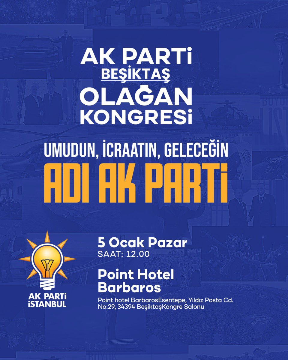 5 Ocak Pazar günü gerçekleştireceğimiz Beşiktaş Olağan İlçe Kongremizde, İlçe Başkan Adayımız olan değerli İlçe Başkanımız <a href="/yildirimturan/">M. Yıldırım TURAN</a> kardeşimizi tebrik ediyor; bu önemli demokrasi şölenimizin ilçemize, teşkilatımıza ve İstanbul’umuza hayırlı olmasını temenni ediyorum.