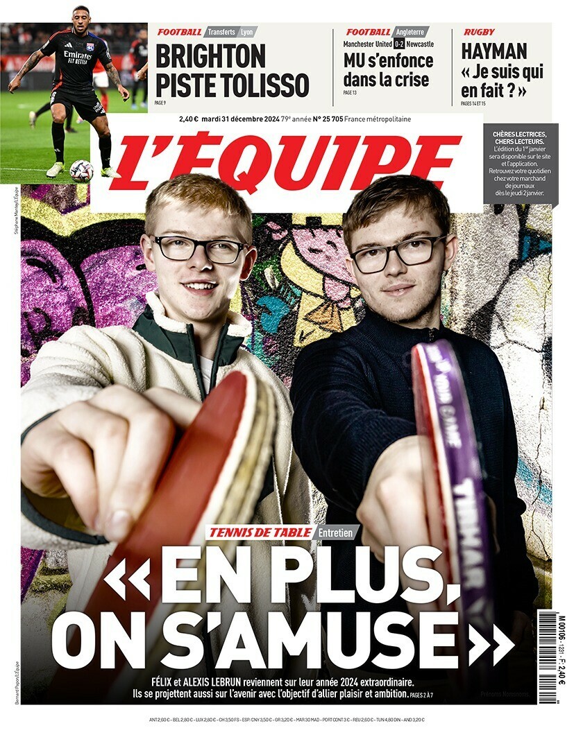 lequipe's tweet photo. La une du journal L’Équipe du mardi 31 décembre 2024

Pour lire votre édition ➡️ https://t.co/aZdpDBbMdl https://t.co/F6G3zWJSLB
