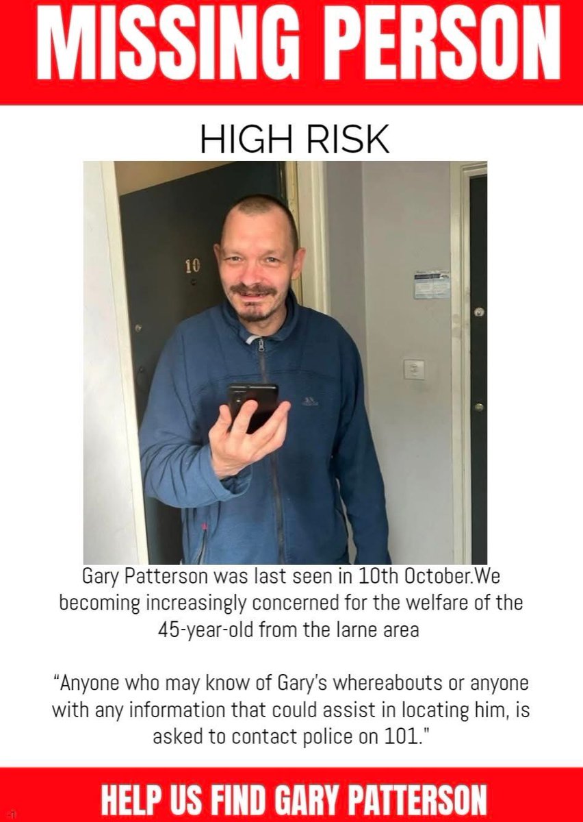 JulzBrown23's tweet photo. Gary has been missing from October, from the Larne area, please share this far &amp; wide &amp; bring Gary home to his family https://t.co/m5yt4MM0HM