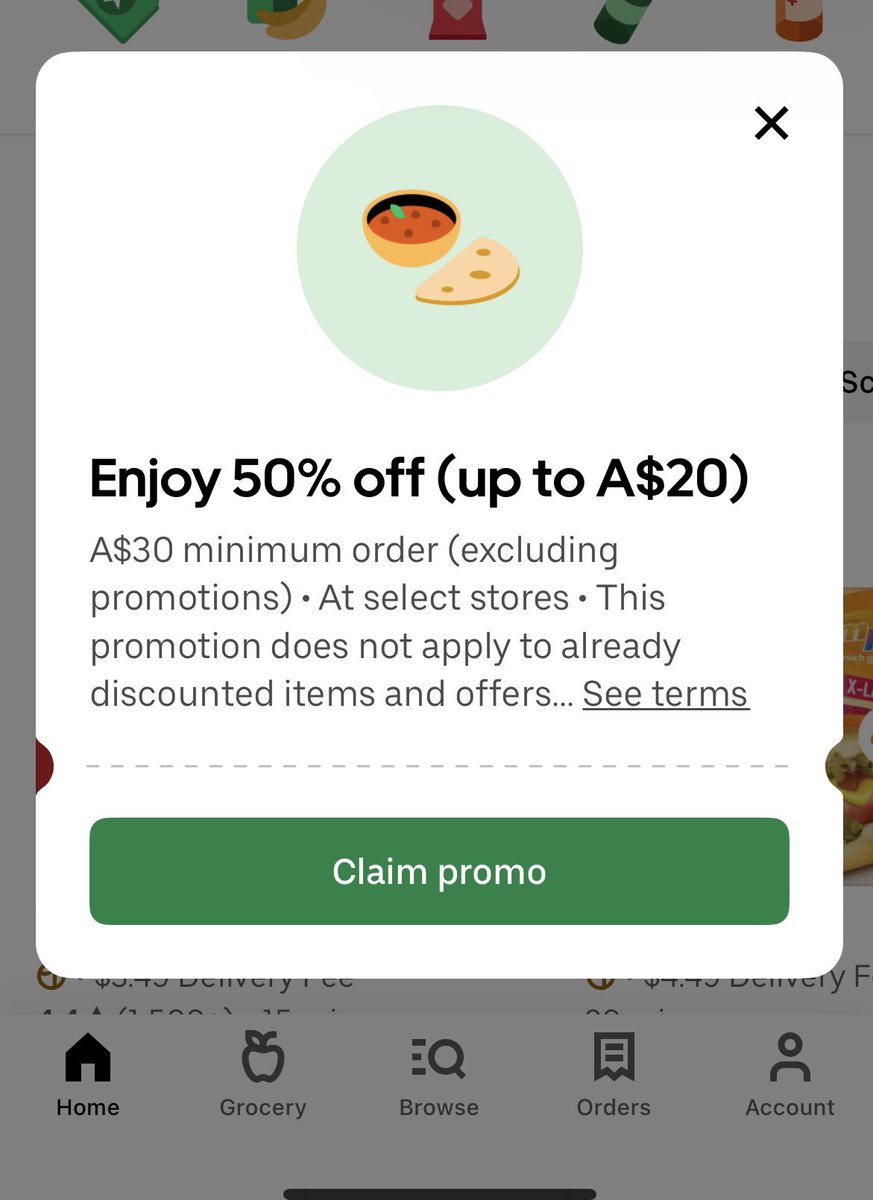 SaranBalaji's tweet photo. @UberEats  why would you show Australian promo codes to US delivery address 🤔 https://t.co/l1vDj3iH8U