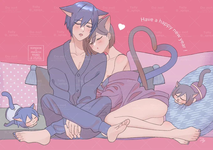 マシュマロで頂いたリクエスト 猫耳カイメイ で描き納めです! 本年もお世話になりました!良いお年を! #カイメイ #KAIMEI