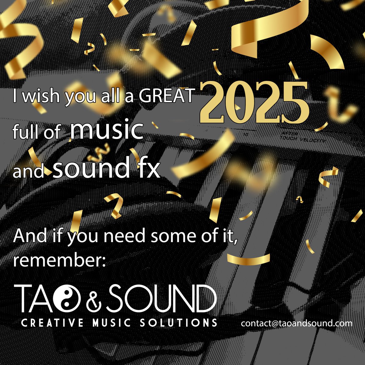 TaoAndSound's tweet photo. Best wishes and good luck with your projects! 🥂
#happy2025 #feliz2025 #felizañonuevo #happynewyear #music #musica #gamedev #gamedevs #indiedevs #gameassets #audioassets #gameaudio https://t.co/HU0LrMZtsk