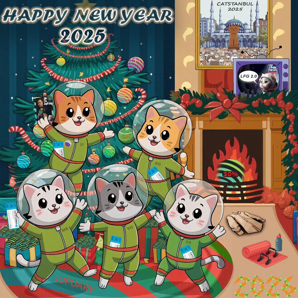 Happy New Year!🤩🥳💫

I want to congratulate all catdets, the team, and everyone involved in Jupiverse!
May 2025 bring joy, new bright moments and many reasons to smile into your life

There are more than 10 Easter eggs🥚for 2025 encrypted in this picture, try to find them